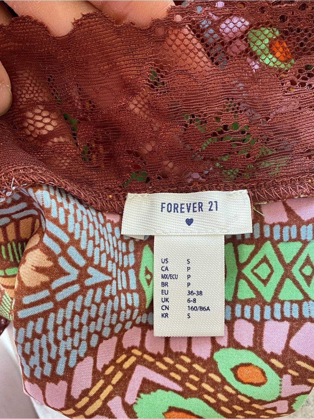 NEW Forever 21 Multi-Color Mosaic Boho Lace Trim Cami size small - Picture 6 of 8